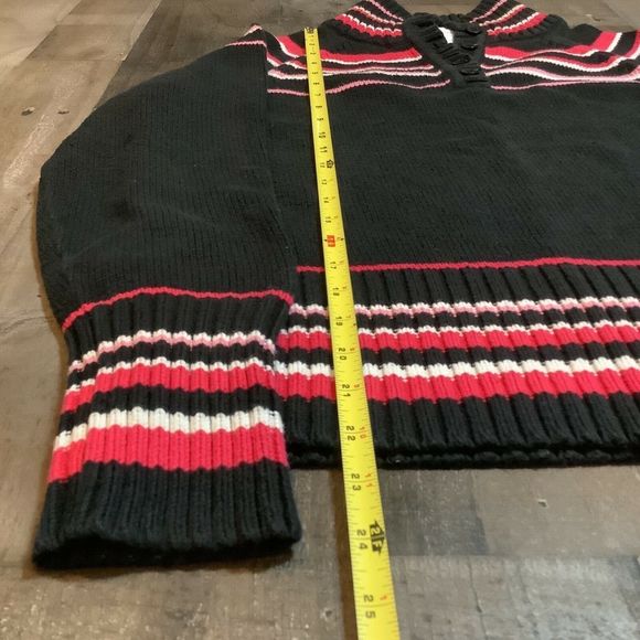 Liz Claiborne Sweater Size L Black Pink stripe 1/4 button - Picture 4 of 8